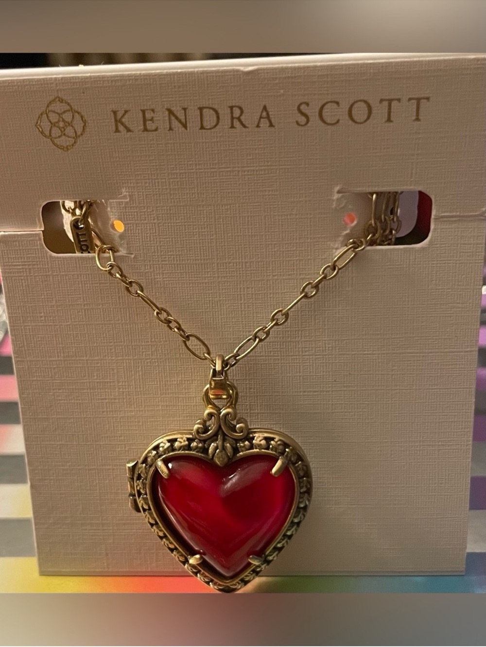 Kendra Scott Gold-Tone Necklace with Red Heart Locket Pendant